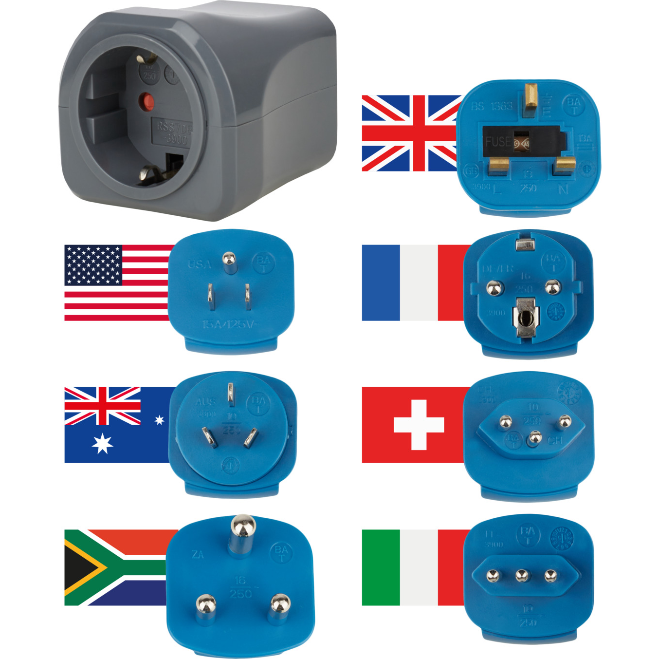 World Travel Plug - Set - - Aruba, Azorerne, Bahamas, Barbados, Belize og meget mere.