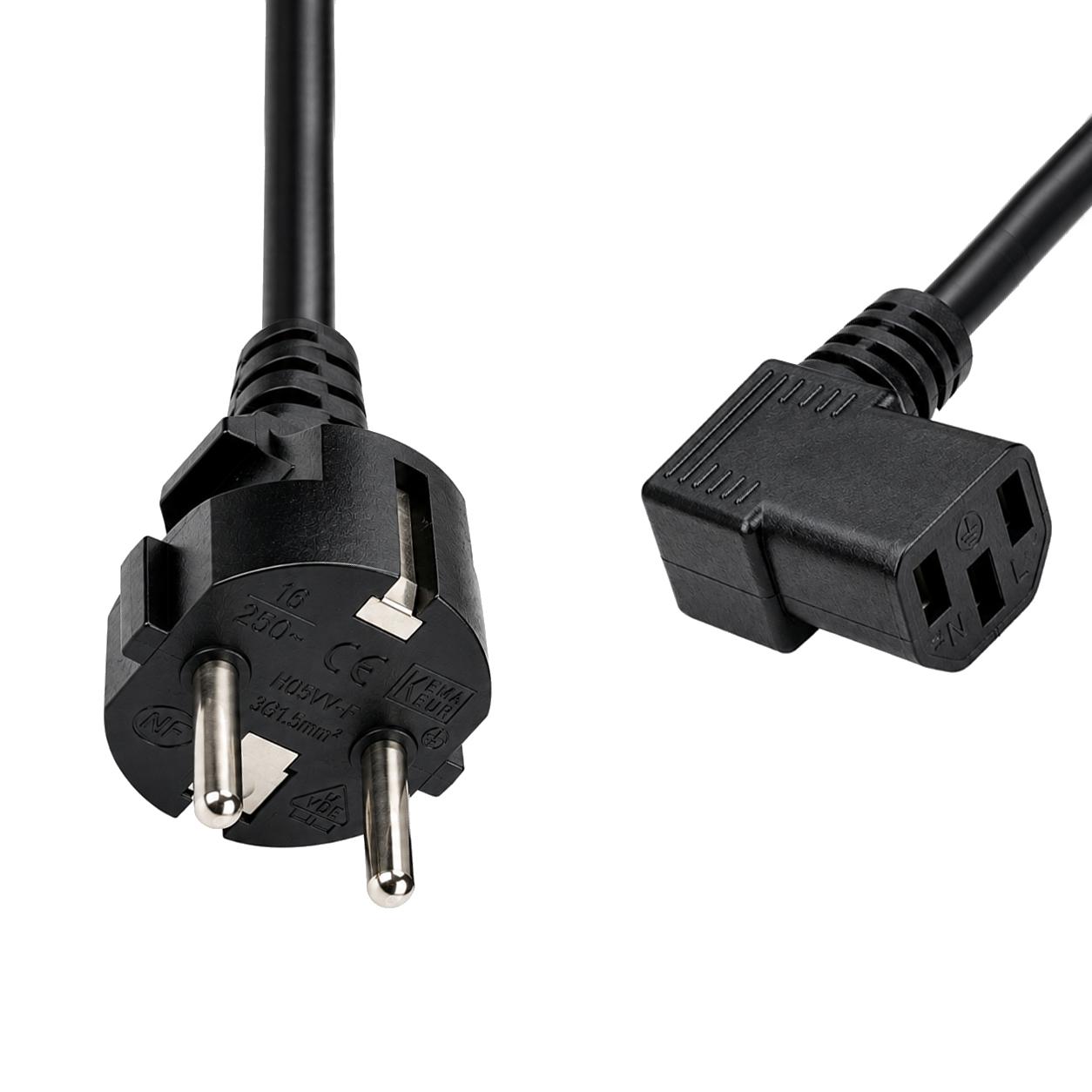 Strømkabel 180ø-C13 90ø, sort, 2 m, 3 x 0,75 mm²