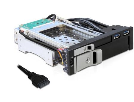 Vælgbar ramme SATA 5.25 > 1 x 2.5, 1 x 3.5 + 2 USB 3.0 porte - Delock
