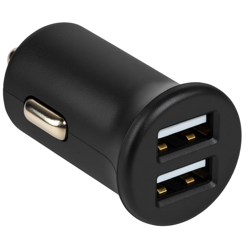 • Mærke: Allteq • Tilslutning 1: cigarettænder • Tilslutning 2: 2x USB A hun • Strømforsyning: 12 volt • Ladestrøm 1x USB: 2100 mA • Ladestrøm 2x USB: 1050 mA • Garanti: 5 år Allteq USB biloplader For at kunne bruge bilens cigarettænder som strømkilde, skal der bruges en adapter, der kan tilpasse spændingen til det produkt, du vil oplade. Dette kan gøres ved at bruge Allteq USB-bilopladeren. Denne forbindelse er beregnet til at forsyne enheder med strøm ved hjælp af de 12 volt-forbindelser, den også tilbyder. Det er muligt at oplade en telefon i denne forbindelse eller forsyne navigationssystemet med strøm, for eksempel. Brug Denne biloplader er velegnet til brug i 12-volt-forbindelsen til en cigarettænder i en bil. Adapteren er nem at bruge: produktet fungerer umiddelbart efter tilslutning. Derefter kan begge porte bruges til tilslutning med et USB-datakabel for at få strøm fra forskellige enheder. De kabler, der kan bruges til dette, er de standard datakabler, der følger med de forskellige produkter. Det er således muligt at oplade en telefon og samtidig forsyne et navigationssystem med strøm. Funktioner • Universel biloplader • Ladestrøm 1x USB: 2100 mA • Ladestrøm 2x USB: 1050 mA Yderligere information Dette produkt leverer en udgangsstrømstyrke på 2100 milliampere, hvis der kun bruges 1 tilslutning. Hvis begge adapterens tilslutninger bruges samtidigt, vil udgangsstrømstyrken pr. port være 1050 milliampere. Dette betyder, at det tager længere tid at oplade batteriet på en telefon, for eksempel, når begge porte bruges. For at sikre, at adapteren ikke kan overbelastes af den leverede spænding, er dette produkt udstyret med beskyttelse mod dette. Garantien er 5 år. USB biloplader med 2× USB-A – 12 W – Cigarettænder