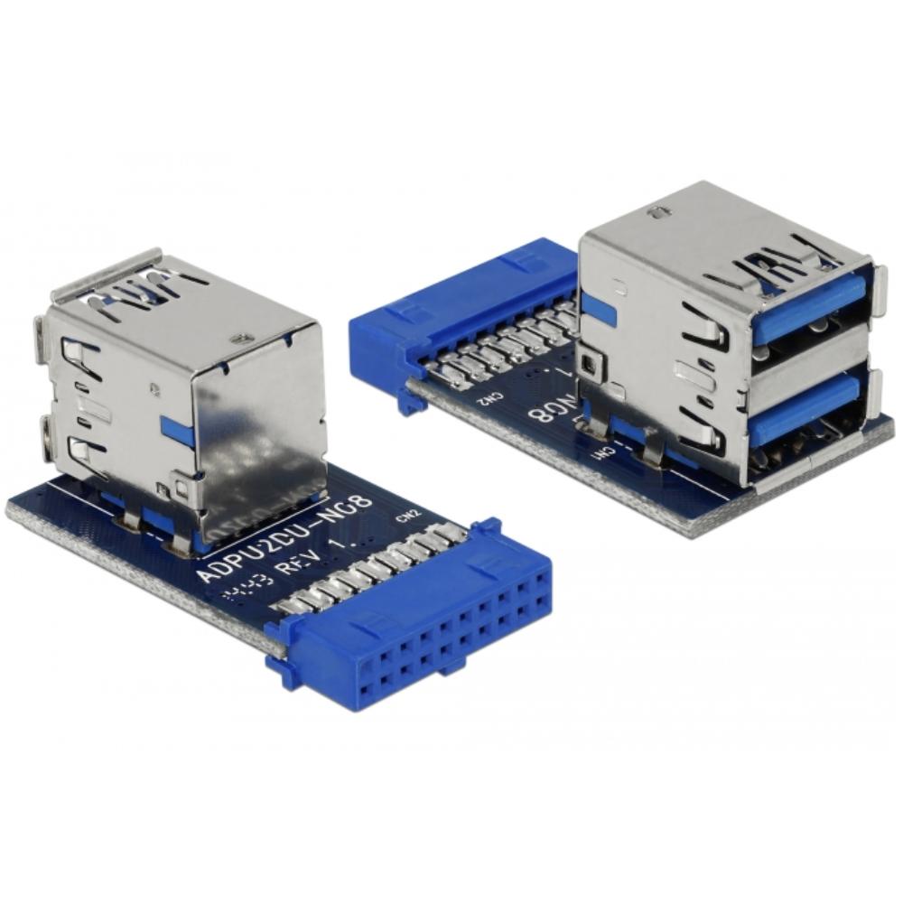 USB 3.0 Adapter Pinheader Hun > 2 x USB 3,0 A lodret Delock Hun