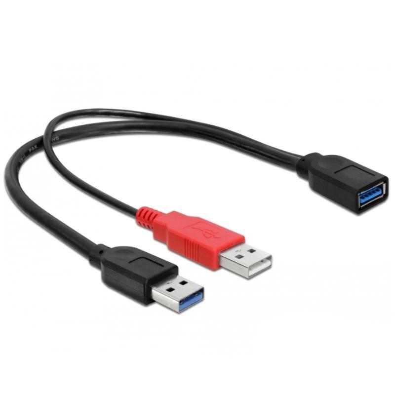 USB 3.0 Y-kabel, 1x hun hun > USB 3.0 A ST+ USB 2.0 A ST 30cm