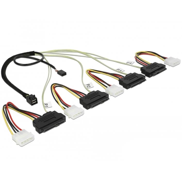 Delock-kabel Mini SAS HD x 4 SFF 8643 han > 4 x SAS 29 Pin SFF 8482