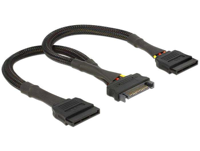 Delock SATA strømforsyningkabel 15-pin stik > 2 x SATA 15-pin hun 25 cm - Delock