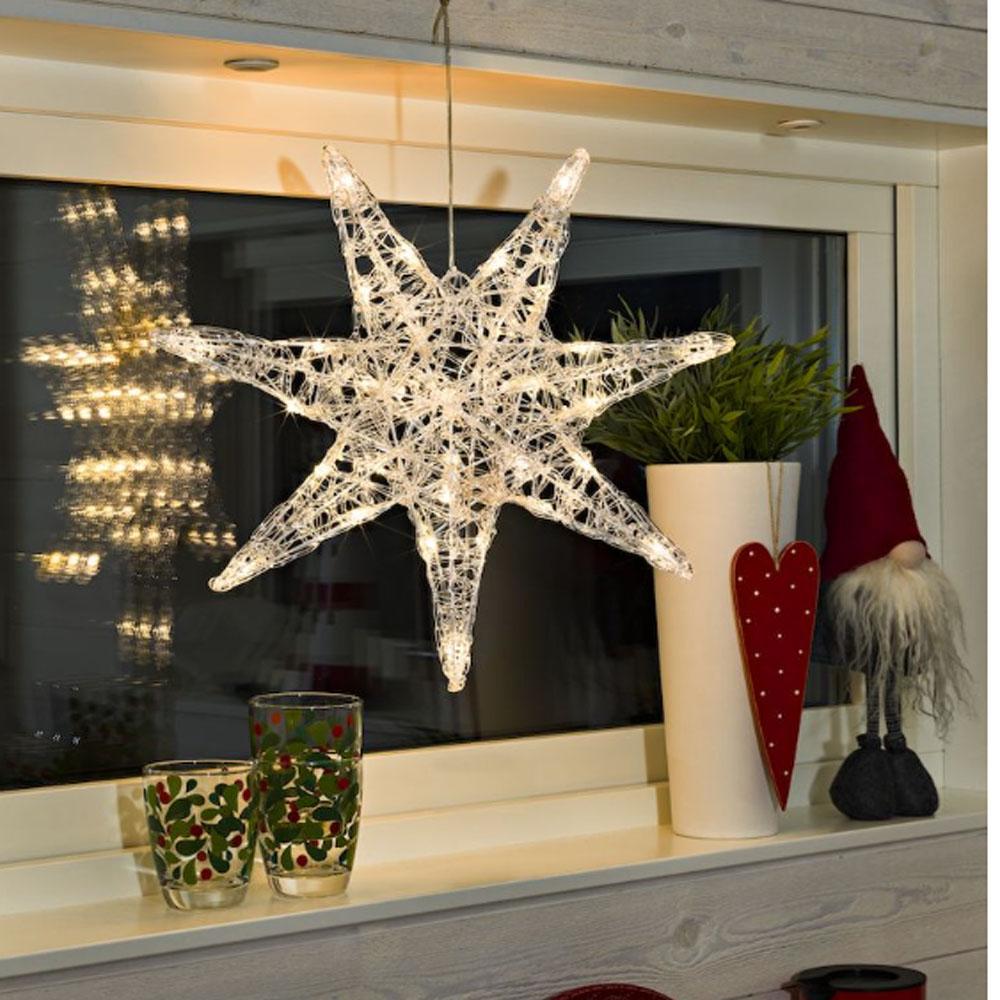 Julestjerne - led-julelys indendørs - 32 lys - 45 x 45 cm - varm hvid - 4x AA