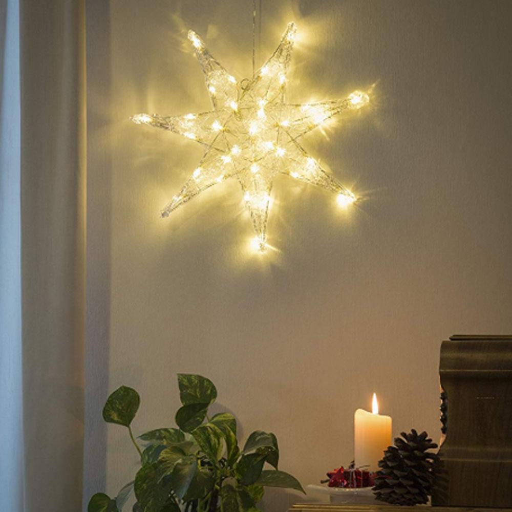 Julestjerne - led-julelys indendørs - 32 lys - 45 x 45 cm - varm hvid - 4x AA