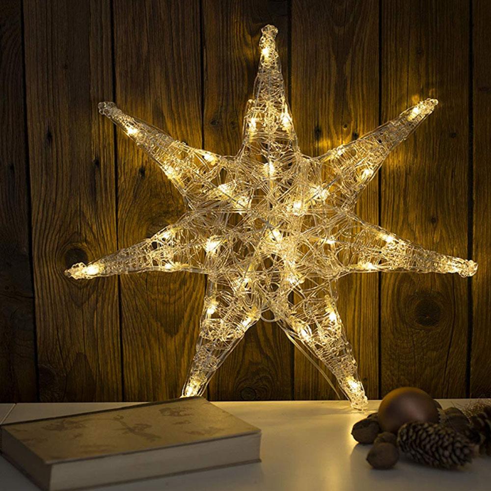 Julestjerne - led-julelys indendørs - 32 lys - 45 x 45 cm - varm hvid - 4x AA