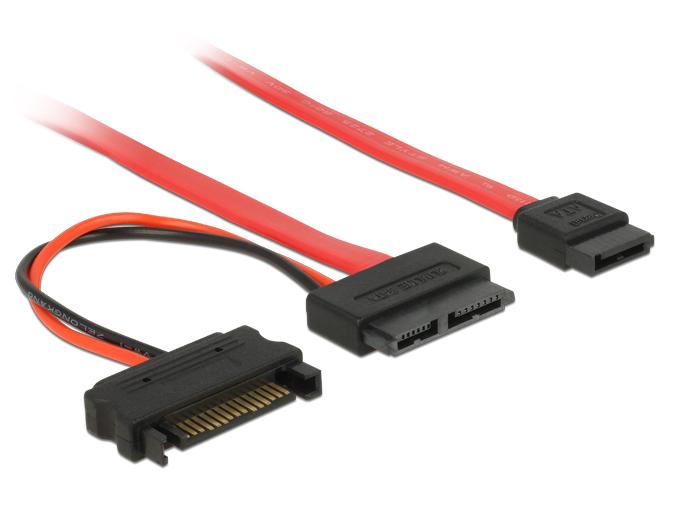 Delock Kabel Slim SATA Stik > SATA 7 pin + SATA 15 pin 5 V 30 cm - Delock