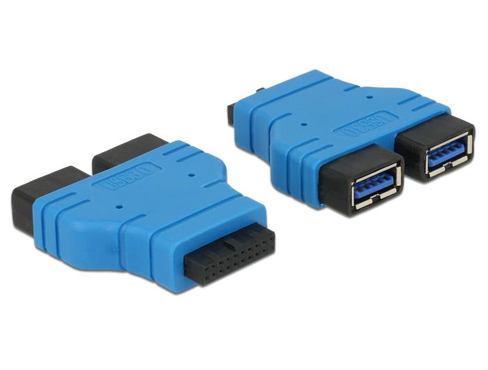 Delock Adapter USB 3.0 Han-stik > 2 x USB 3.0 Type A Hun-stik ? side by side - Delock