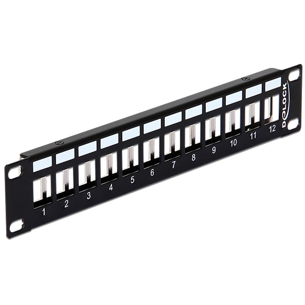 Patchpanel 12-ports – Keystone – 10 tommer – 1U – sort