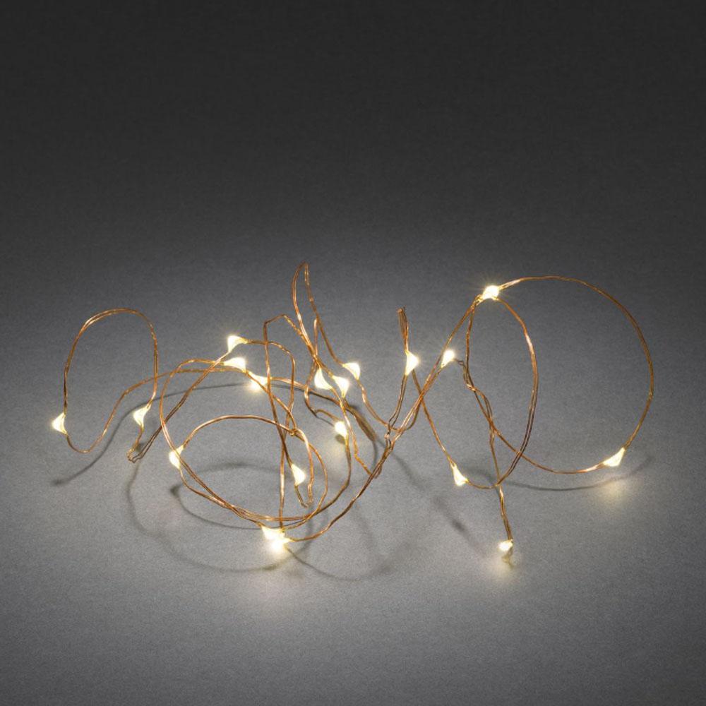 Ledningslys - led-julelys indendørs - 40 lys - 4,4 meter - varm hvid - 4x AA