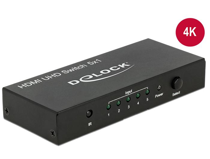 Delock HDMI UHD skifter 5 x HDMI indgang > 1 x HDMI udgang 4K - Delock