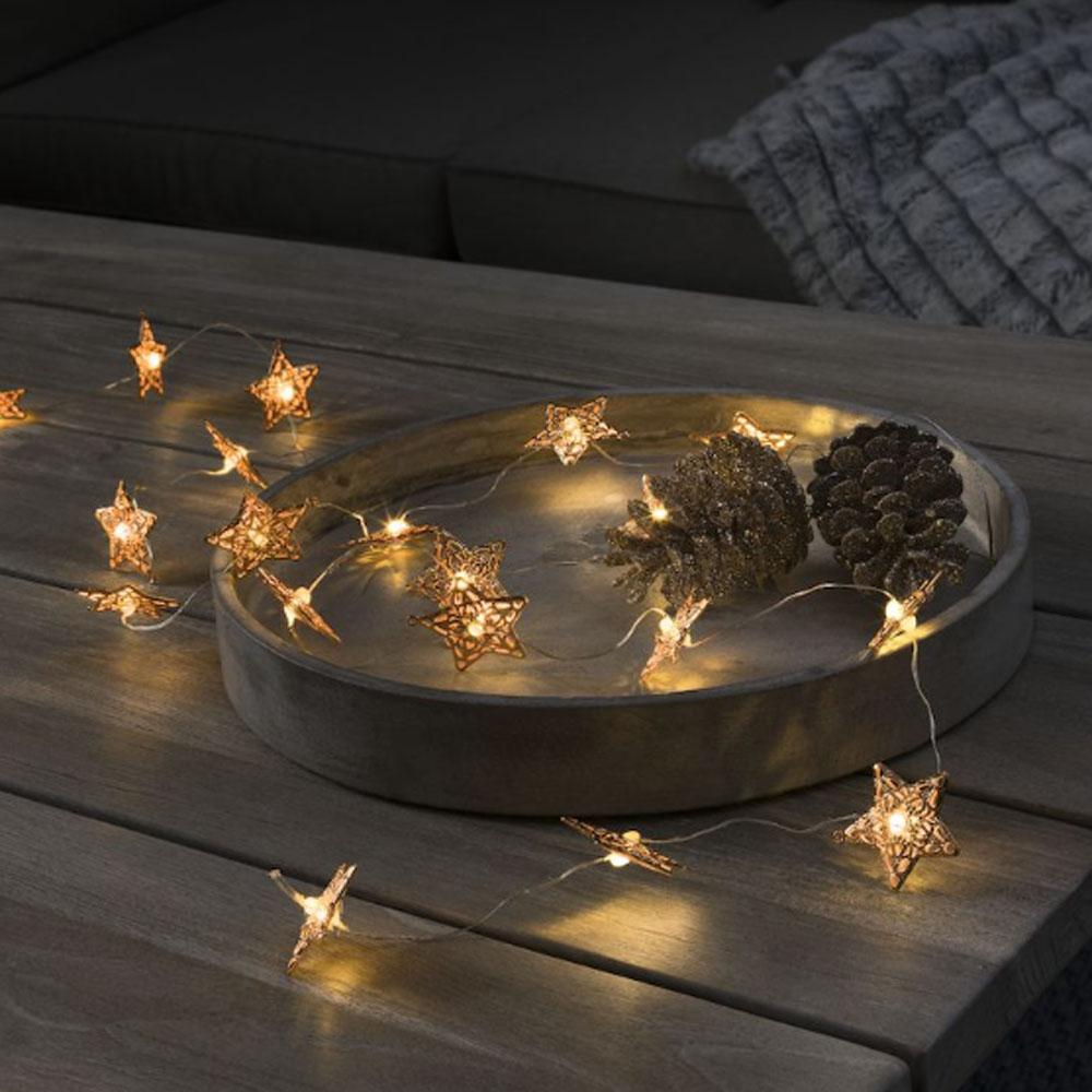 Lyskrans - led-julelys indendørs - 20 lys - 1,9 meter - varm hvid - 3x AA