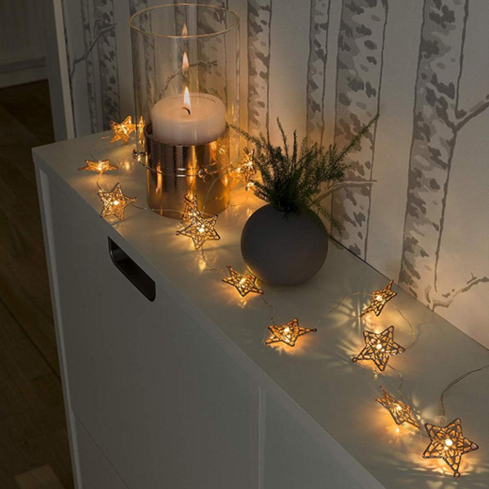 Lyskrans - led-julelys indendørs - 20 lys - 1,9 meter - varm hvid - 3x AA