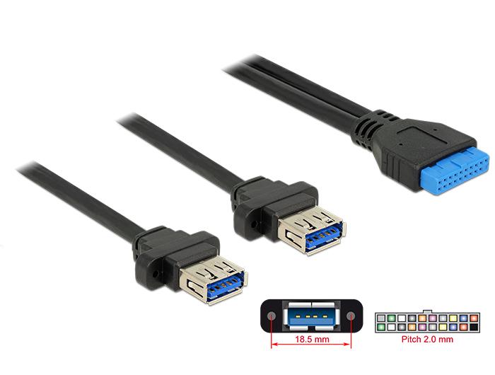 USB 19-pin header til 2x USB-A indbygningskabel