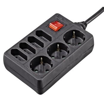 Fordelingsboks, 7 stikdoaser, med afbryder, 1,4 m, sort - Hama