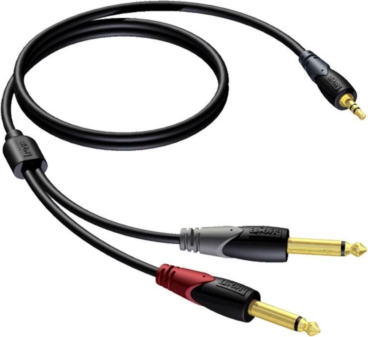 Jack kabel 3,5 mm stereo til 2× 6,3 mm mono – dobbelt afskærmet
