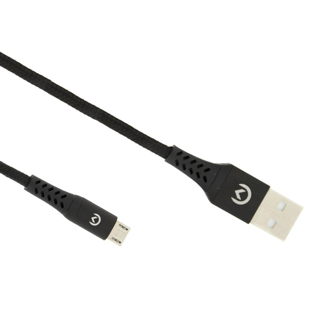 Mobilize Nylonflettet opladnings-/synkroniseringskabel Micro USB 1m. Sort