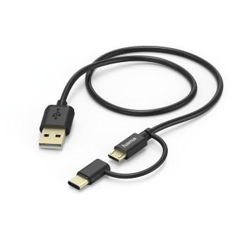 2in1 Micro USB Kabel med USB Type-C Adapter, 1 m, sort - Hama