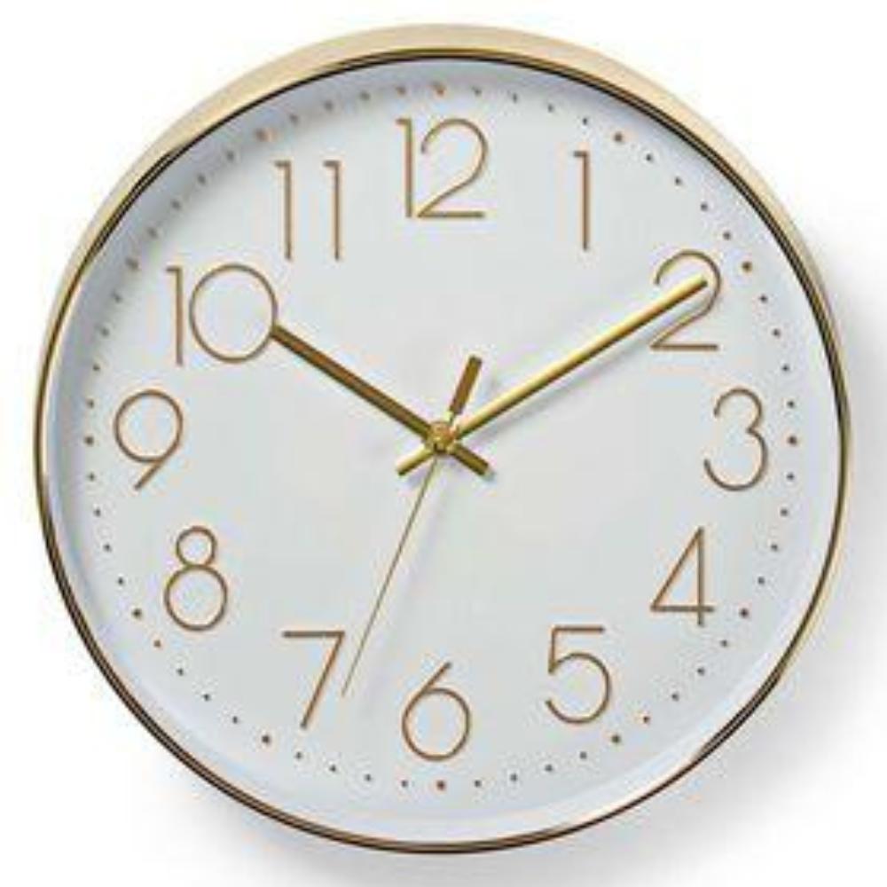 Rundt vægur Diameter 30 cm Letlæselige tal Guld