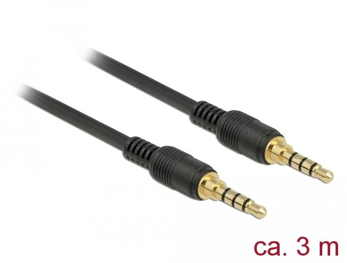 Delock Jackkabel 3,5 mm 4-polet stik > stik 3 m sort - Delock