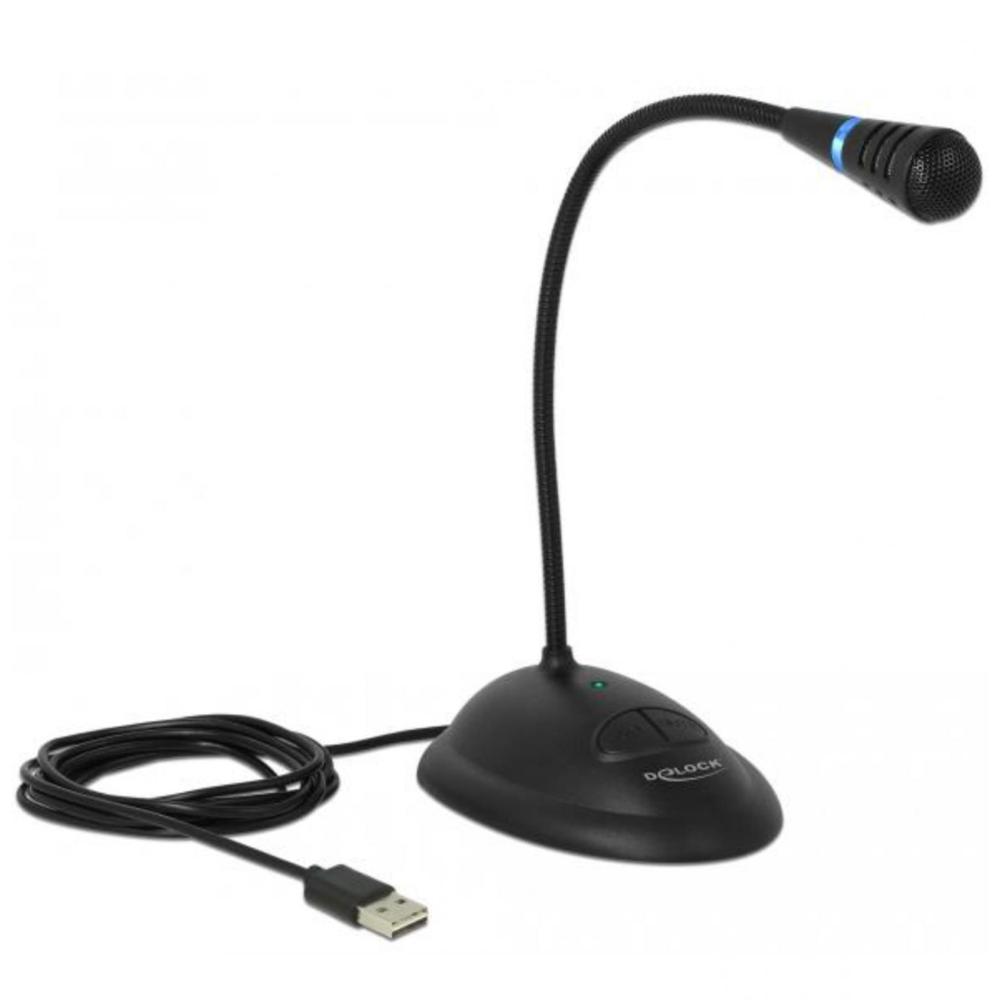 Delock USB Svanehals Mikrofon med fod og Mute + Til/Fra knap