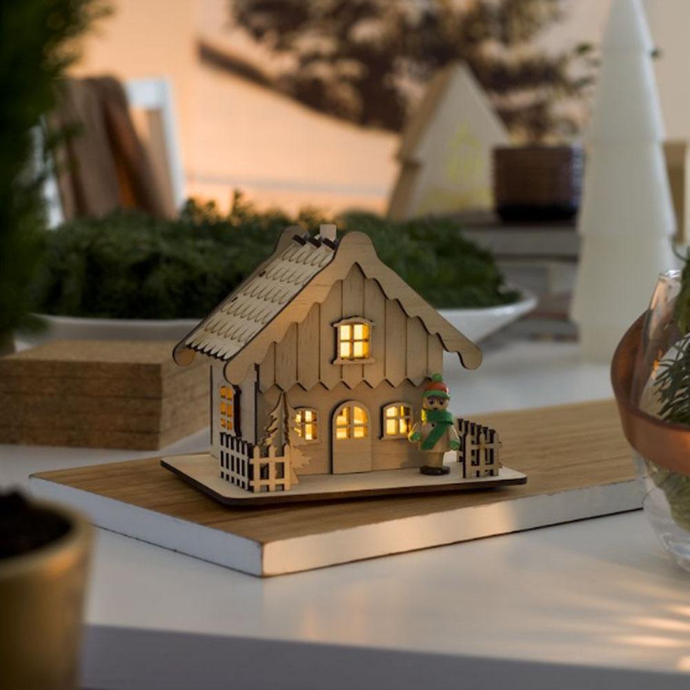 Julehus - ledede julelys indendørs - 2 lys - 12 x 12 cm - varm hvid - 3x AAA