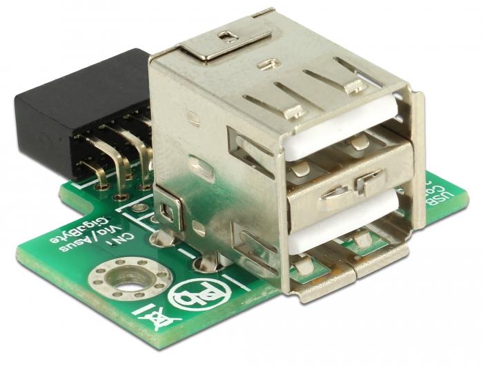 Delock USB Hunkontakt > 2 x USB 2.0 Type-A Hunkontakt - op - Delock