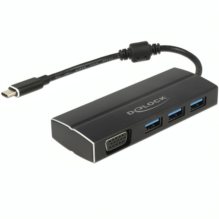 USB C hub med VGA og 3× USB A-porte