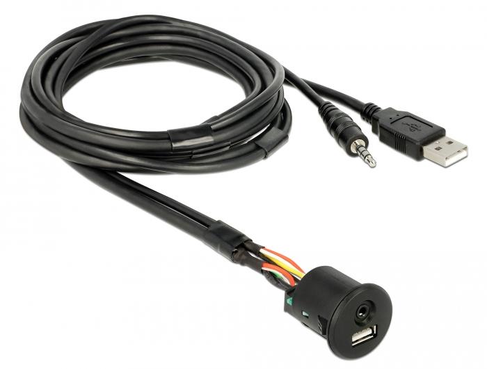 Delock-Kabel USB type-A-stik + 3,5 mm 4-polet jackstik > chassis-stik - Delock