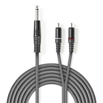 Stereo Audiokabel 6,35 mm stikprop 2x RCA stikprop 3,0 m Grå - Nedis