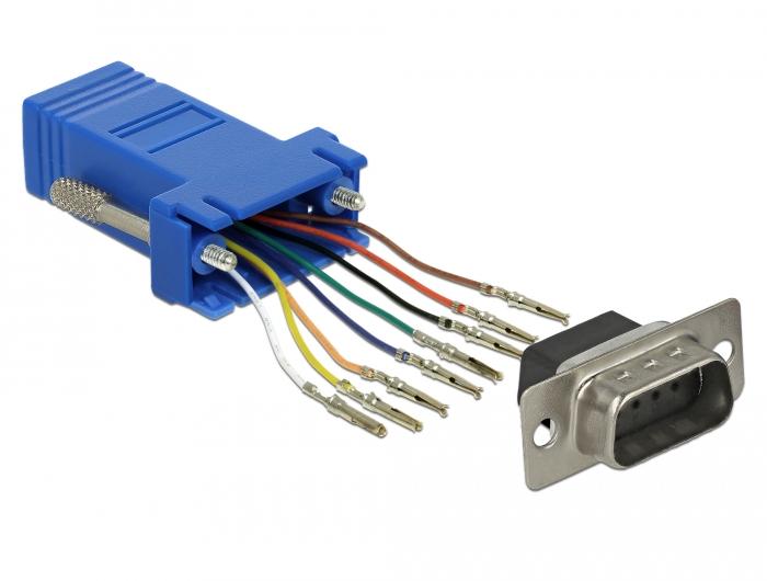 Delock Adapter Sub-D 9 Pin Stikprop til RJ45 Stikkontakt Monteringssæt blå - Delock