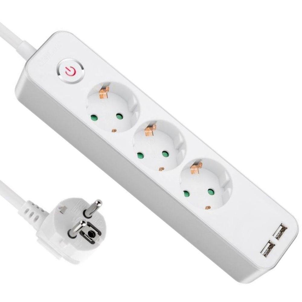 Stikdåse - 3-vejs - USB - Goobay