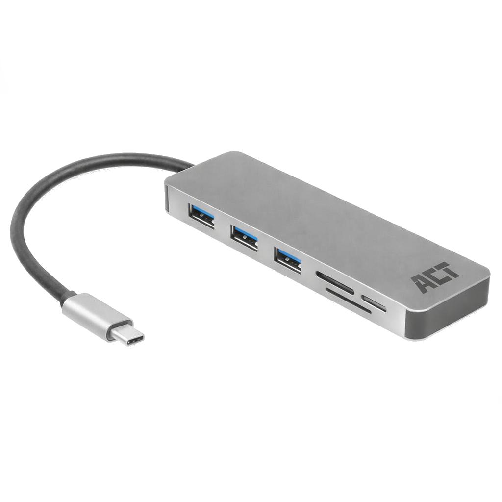 USB C hub med 3× USB A-porte og SD / microSD-kortlæser