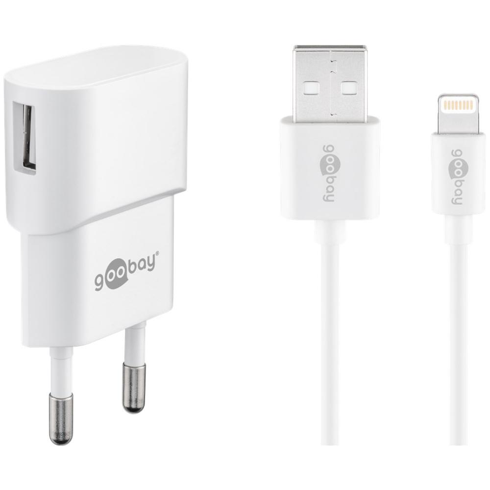 USB A-oplader + lightning-kabel - Goobay