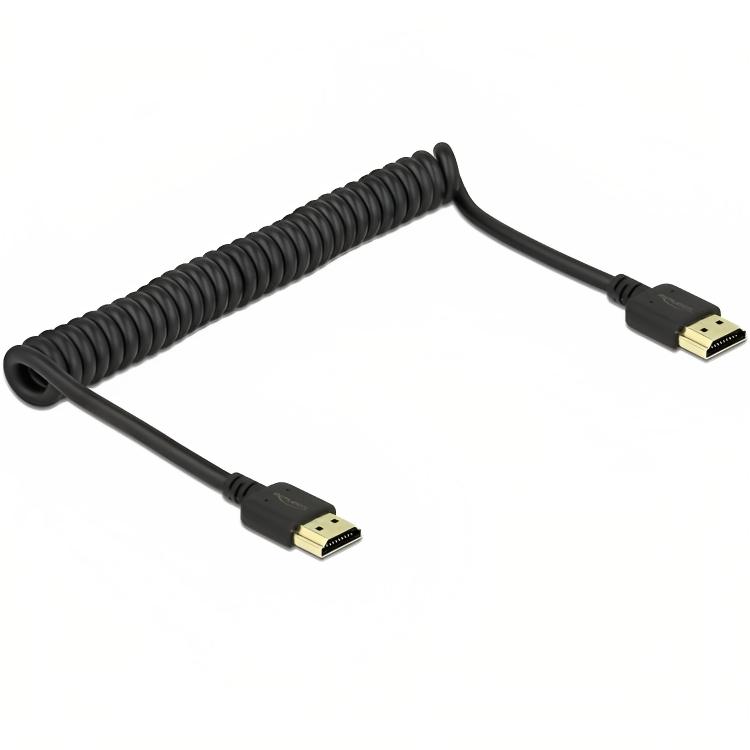 HDMI-kabel Curl-kabel Delock sort
