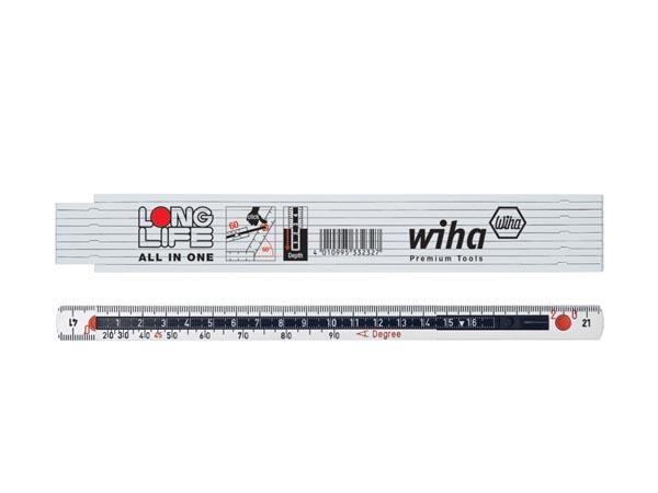 Wiha Målebånd Longlife® All in One 2 m metrisk, 10 dele (33232) hvid - WIHA