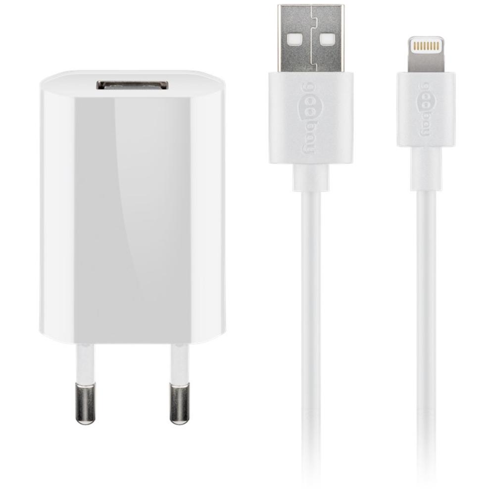 USB A-oplader + lightning-kabel - Goobay