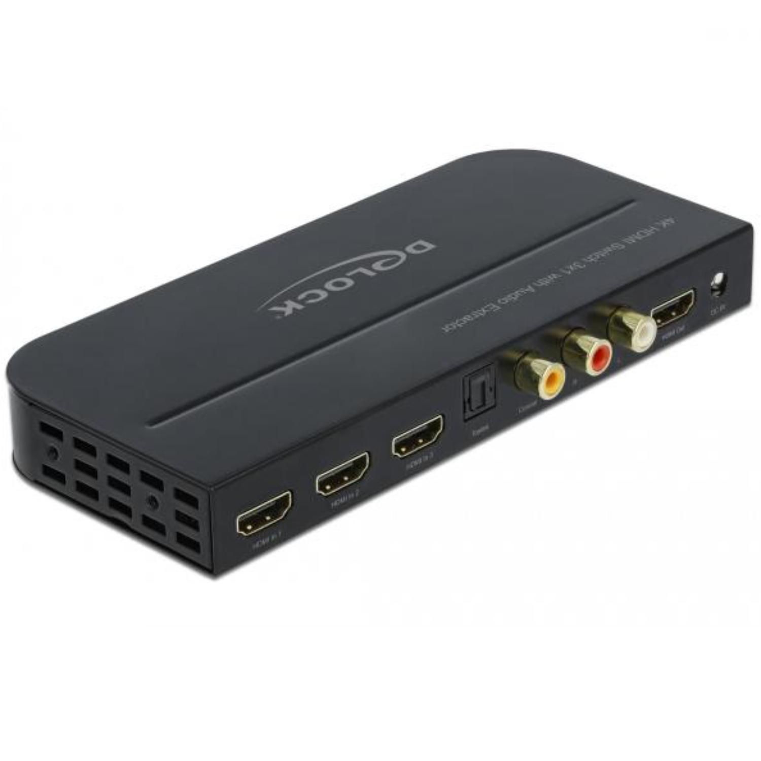 Delock HDMI Switch 3 x HDMI ind til 1 x HDMI ud 4K 60 Hz med lyd - Delock