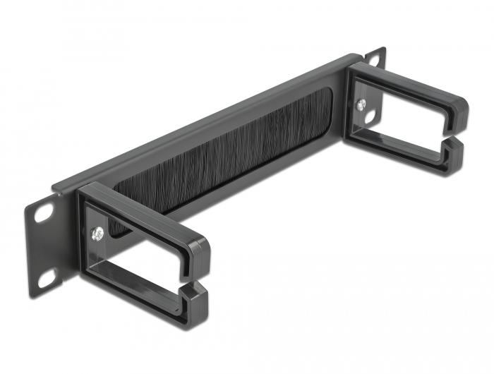 Delock 10″ Kabelstyringsbørstelister med 2 beslag 1 HE sort - Delock