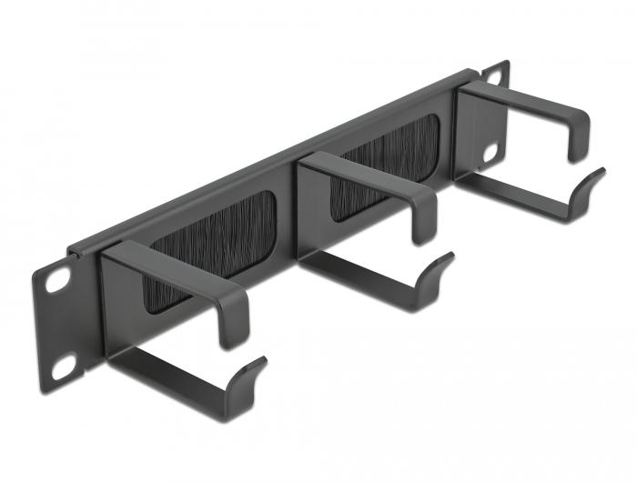 Delock 10″ Kabelmanagement Børstelister med 3 beslag 1 HE sort - Delock