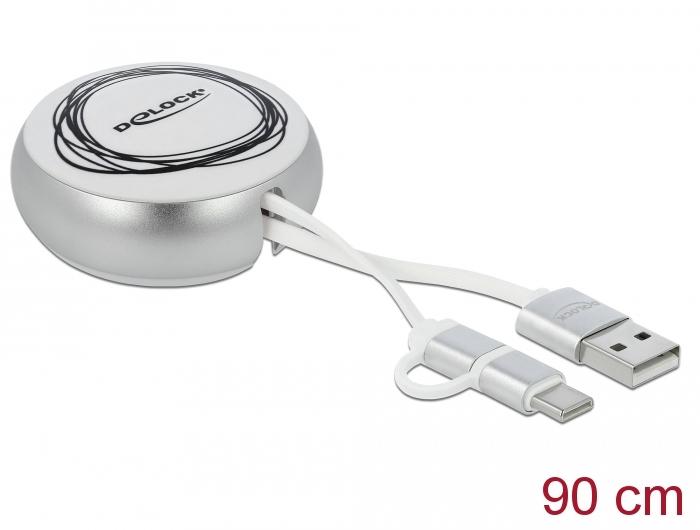 Delock USB 2.0 2-i-1 indtrækkeligt kabel Type-A til Micro-B og USB-C™ 8 - Delock