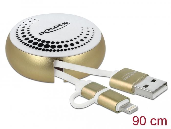 Delock USB 2.0 2 i 1 Oprulningskabel Type-A til Micro-B og Lightning - Delock