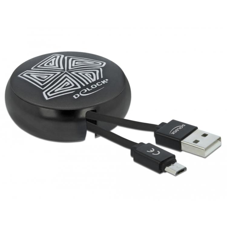Delock USB 2.0 Indtrækkeligt Kabel Type-A til Micro-B sort - Delock