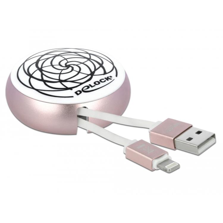 Delock USB 2.0 Type-A til Lightning™ 8-pin indtrækkelig kabel hvid/rosa - Delock