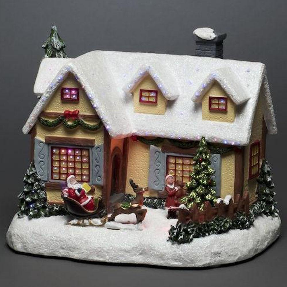 Julehus - led-julelys indendørs - 4 lys - 24 x 19,5 cm - flerfarvet - 3x AA
