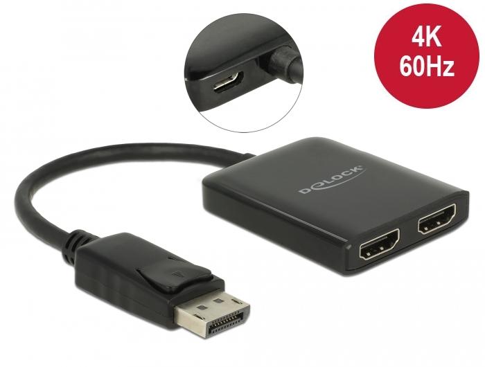 Delock DisplayPort 1.4 Splitter 1 x DisplayPort til 2 x HDMI MST - Delock