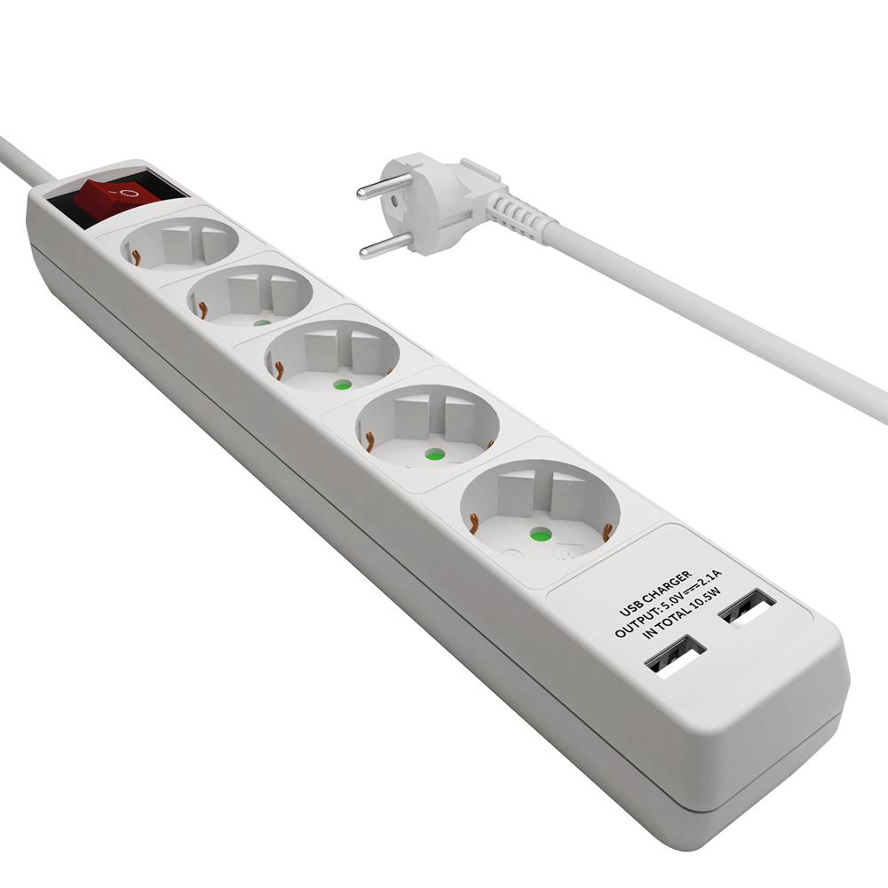 Stikdåse - 5x Type F 2x USB