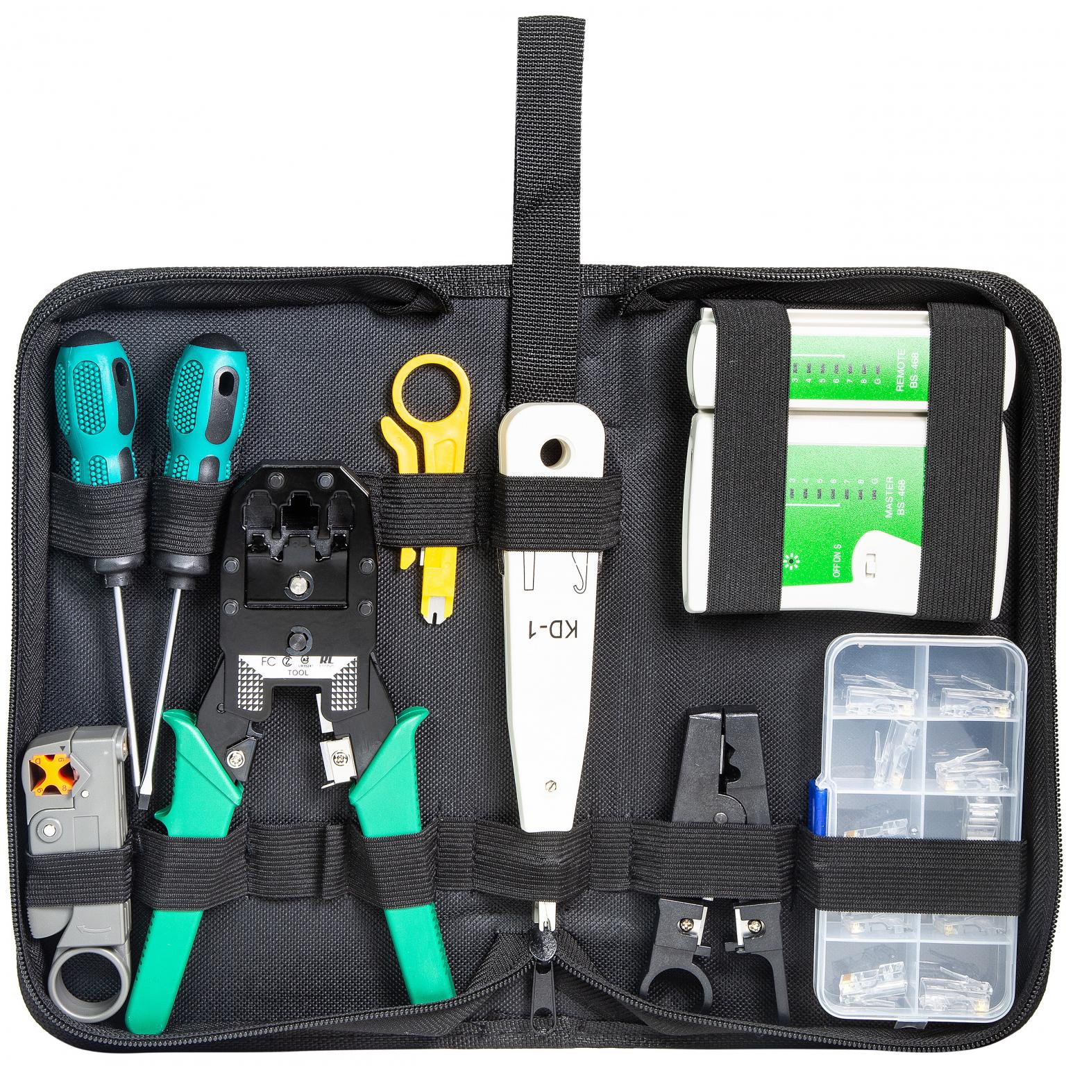 Netwerkkabel Toolkit – Komplet Sæt med Krympetang, Kabeltester & Værktøj – RJ45/RJ11/RJ12