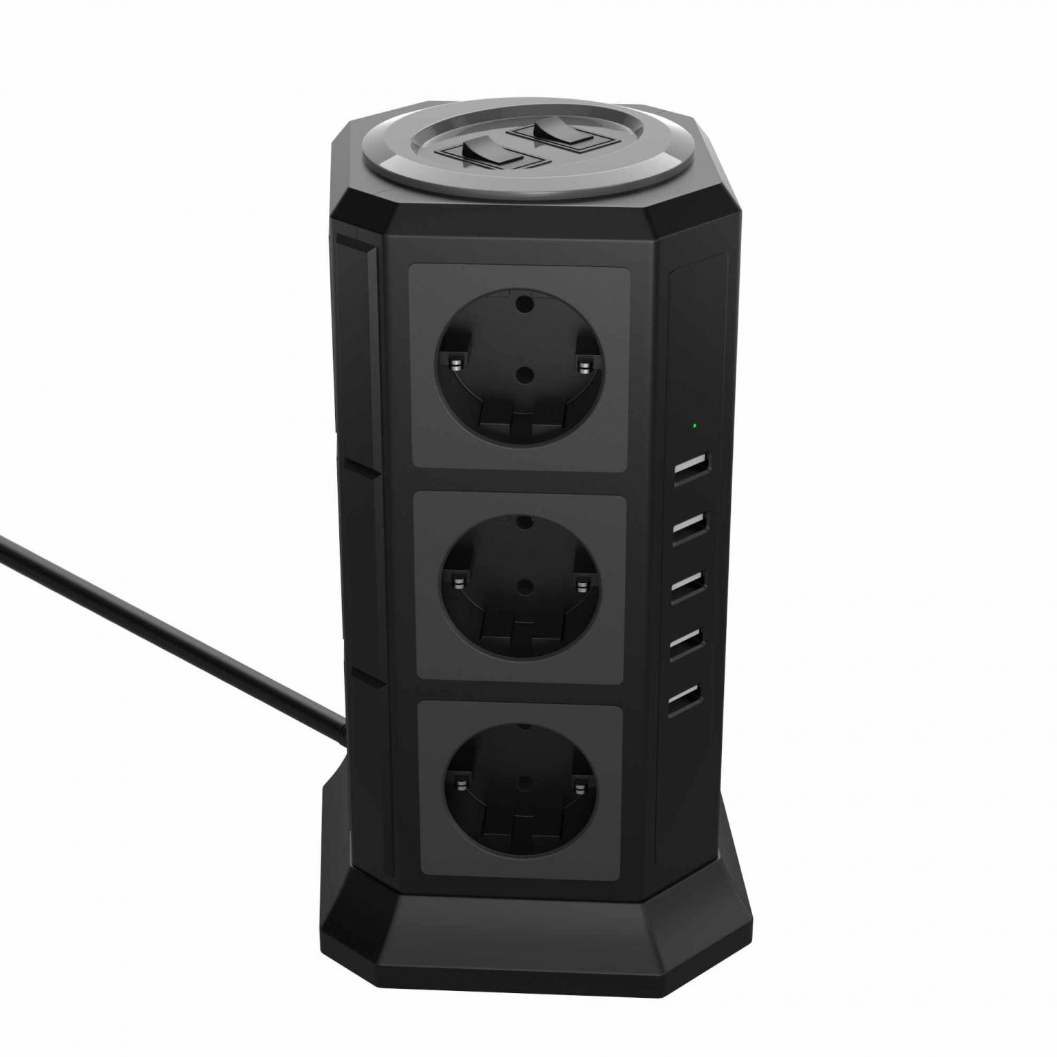 Stikkeståse - 12x stikkontakt 5x USB - stikdåse